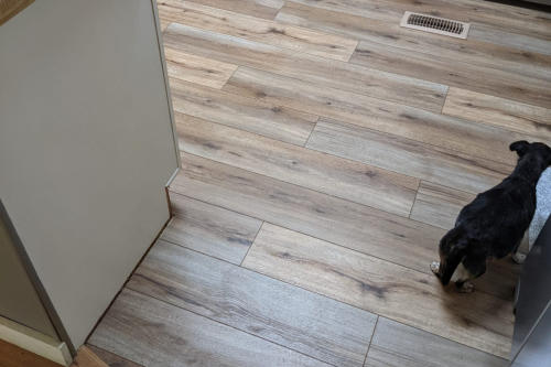 a picture of the hardwood floor we installed in an existing home in Lanagan MO
